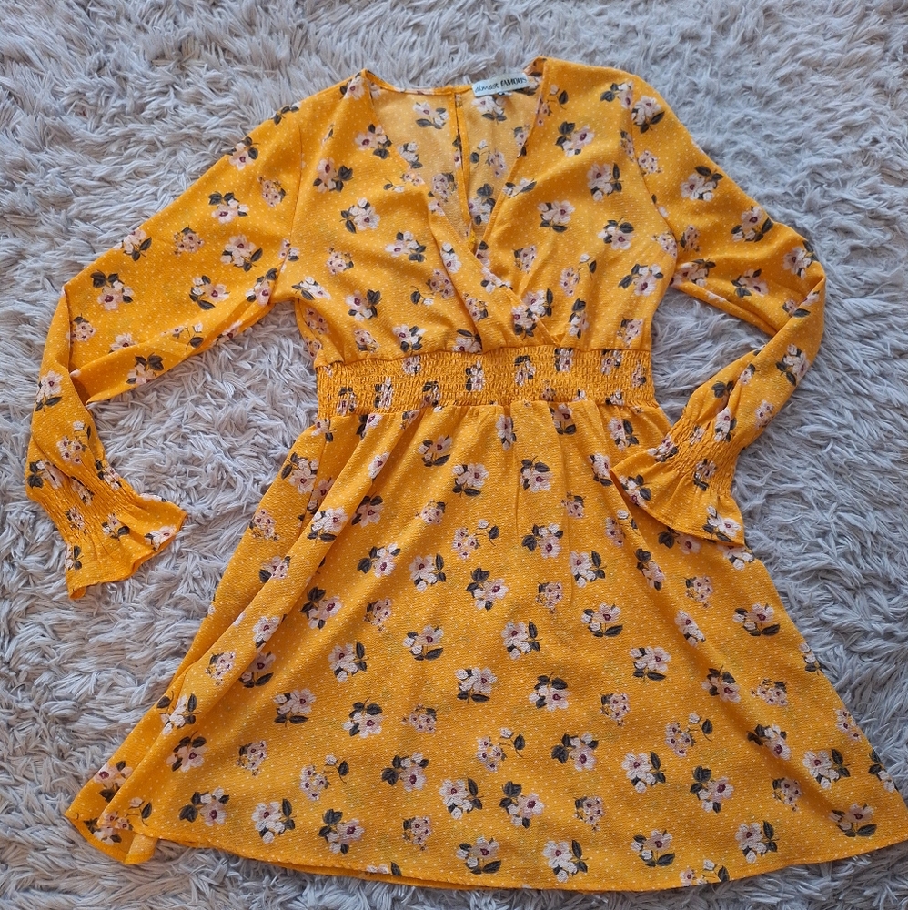 Yellow Floral Wrap Dress